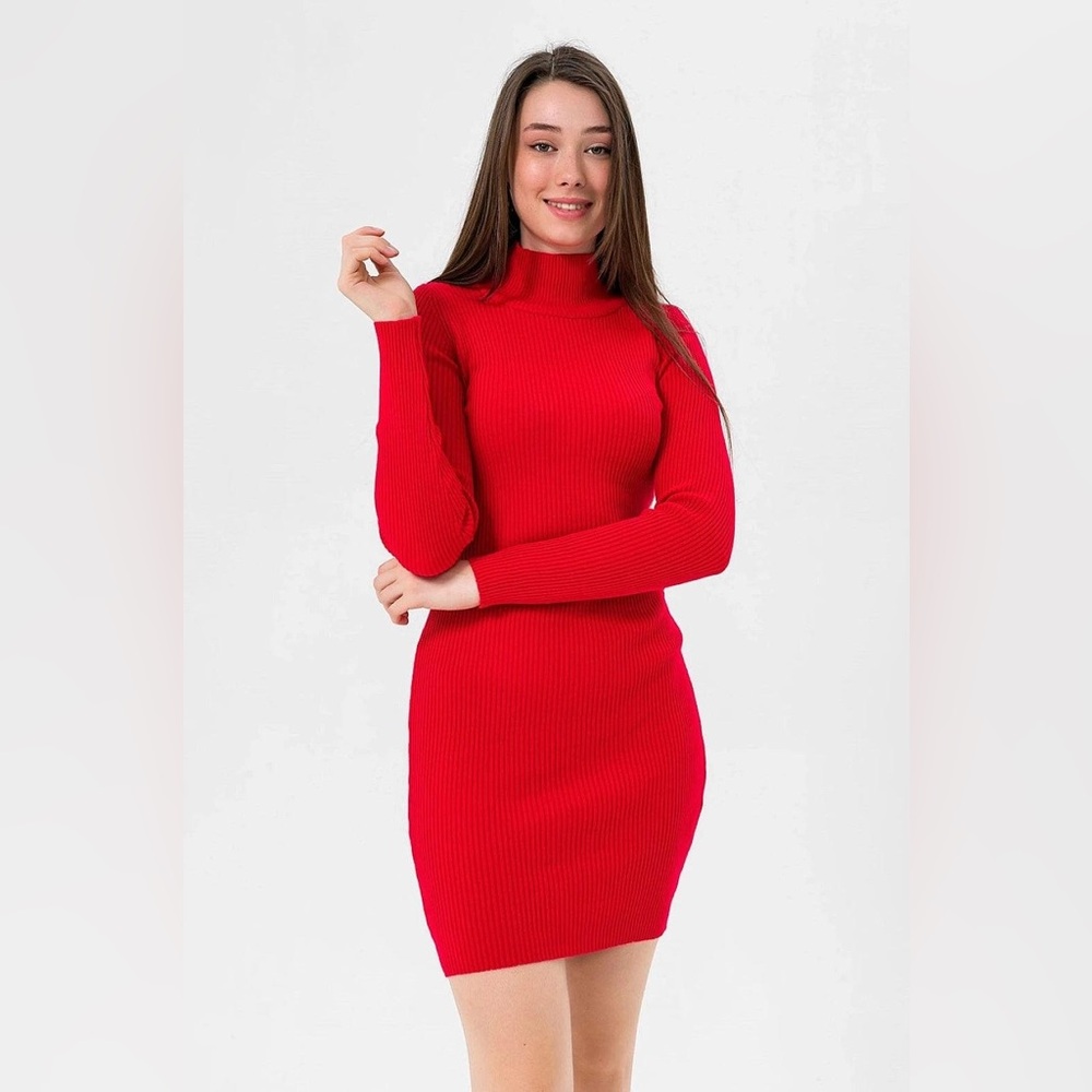 Better Be | Dress | Red ribbed knit dress | Mini sweater dress | L